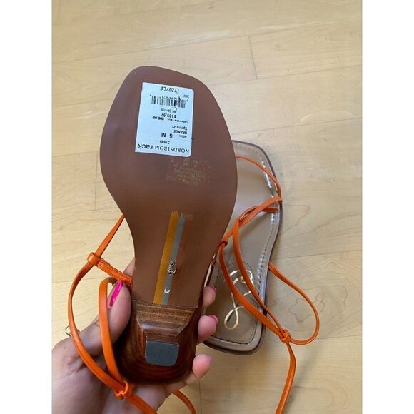 SAM Edelman BNWT "Dominique" ankle strap kitten heel women NEW orange - Picture 6 of 9